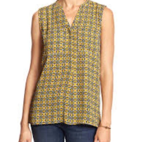 Banana Republic Factory Size Small S Yellow Blue Sleeveless Blouse Paisley Flowy - Picture 1 of 9